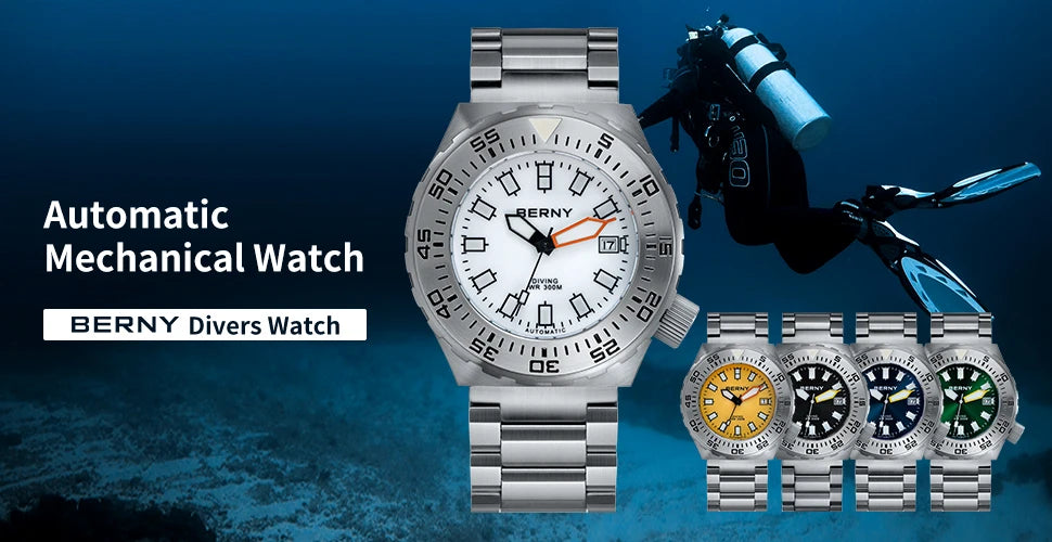 BERNY Automatic 30ATM Diver Men Watch Mechanical Wristwatches Waterproof Male Top Super Luminous Sapphire Sport Diving Watches