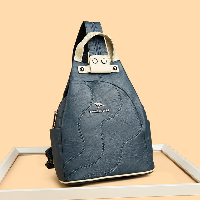 Women Leather Backpacks Zipper Female Chest Bag Travel Back Pack Ladies Bagpack Mochilas School Bags for Teenage Girls Sac A Dos