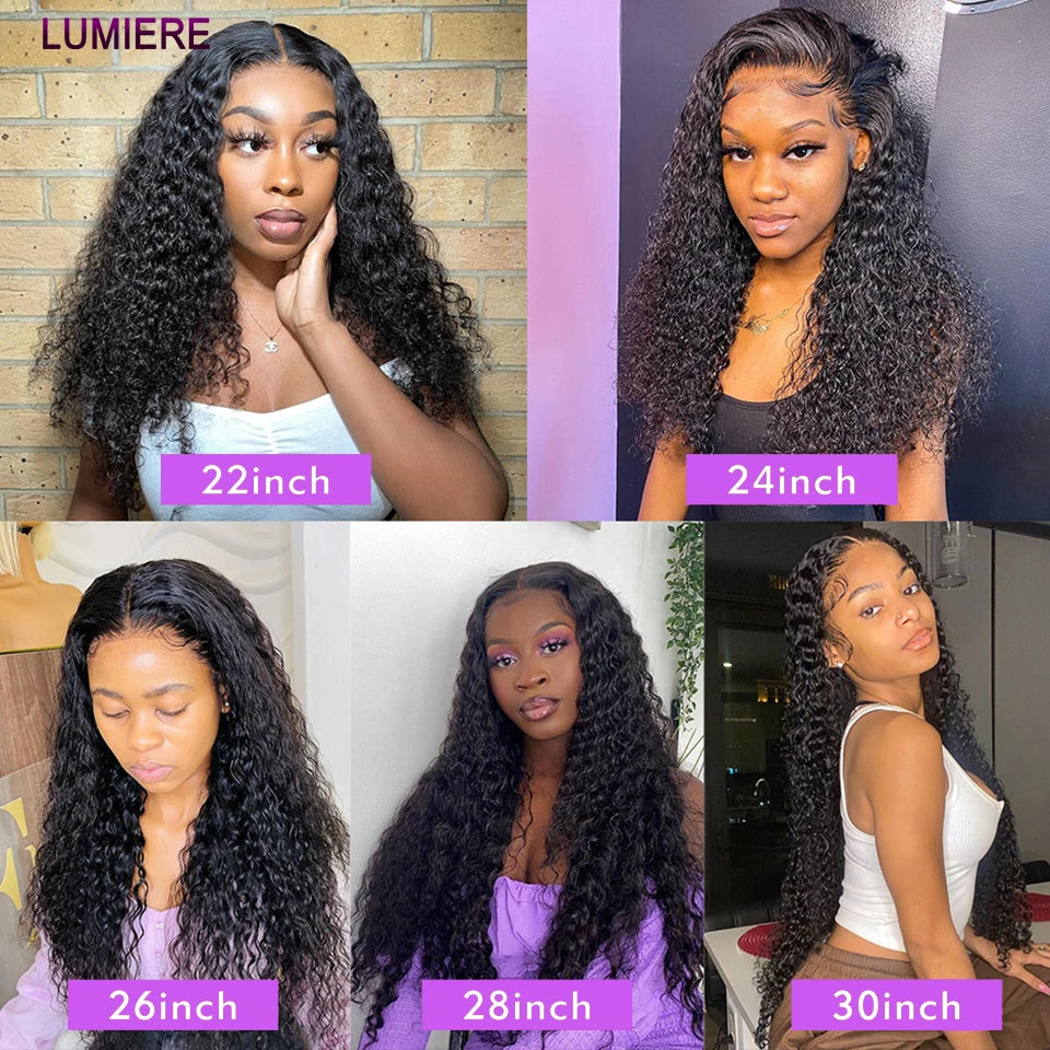 32" Deep Wave 100% Human Hair Bundle With Closure Fontal HD Transparent Curly 3 Bundles Human Hair Weavings And Closure Vietname