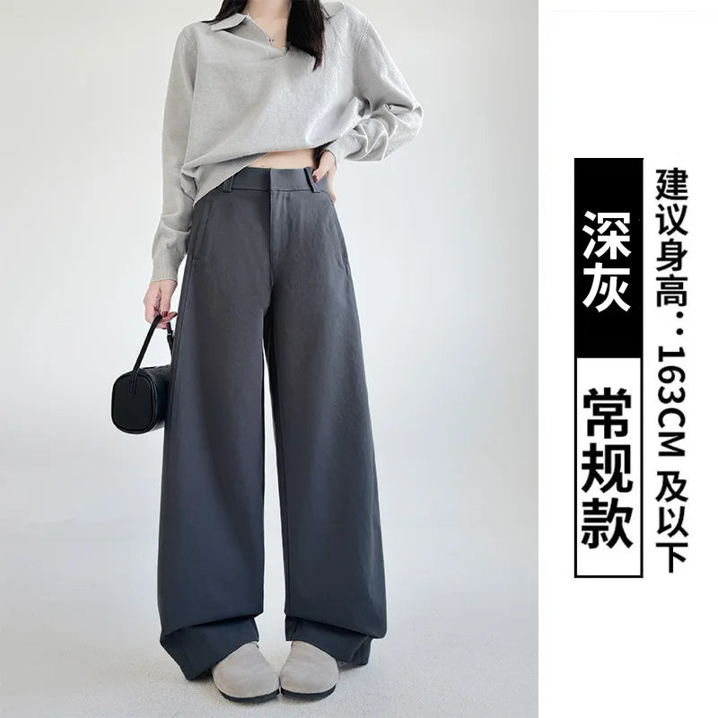 Suit Pants for Women Spring and Summer New Style Loose Slimming High-waisted Wide-leg Pants Casual Small American Scimitar Pants