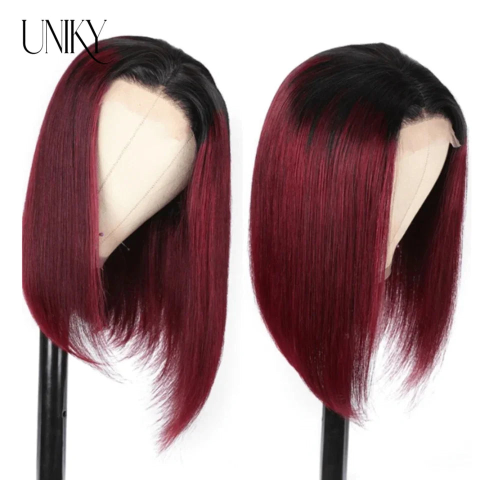 Burgundy HD Transparent Lace Front Human Hair Wigs 99J Red Straight 13x4 Lace Front Wig For Women  4x4 Lace Closure Straight wig