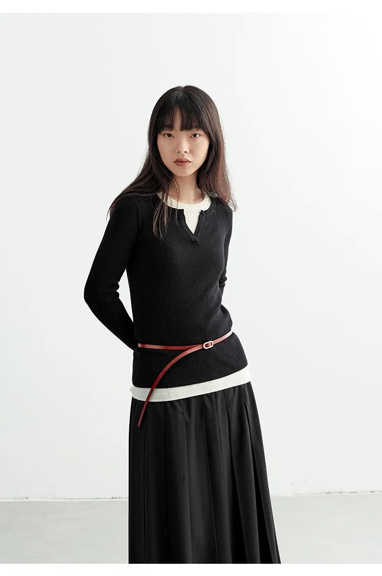 Super Comfortable to Wear~ 2025 Autumn and Winter New Style Faux Two-Piece Knit Sweater for Women, High-End Wool Sweater Top