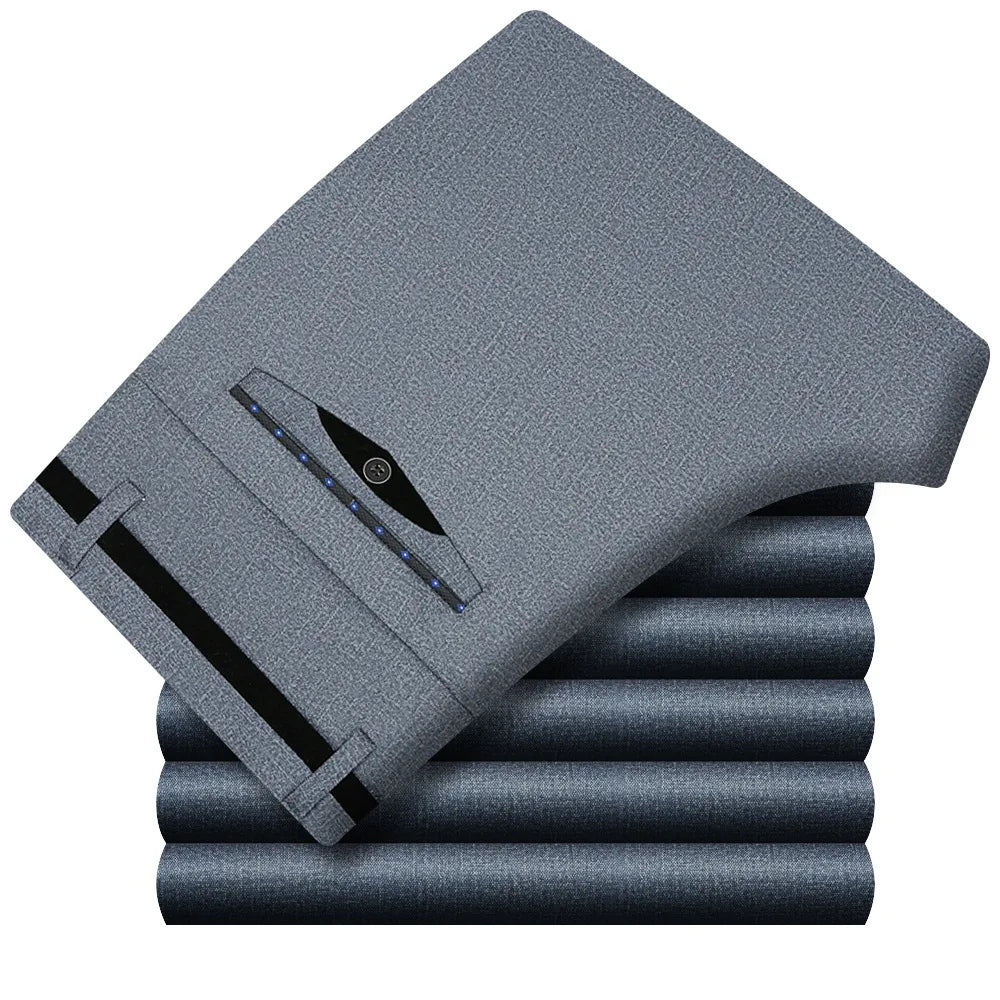 Spring Summer Suit Trousers For Men Straight flat linen Black Suit Pants Men Business Formal Dress Pants Men Big Size 29-40