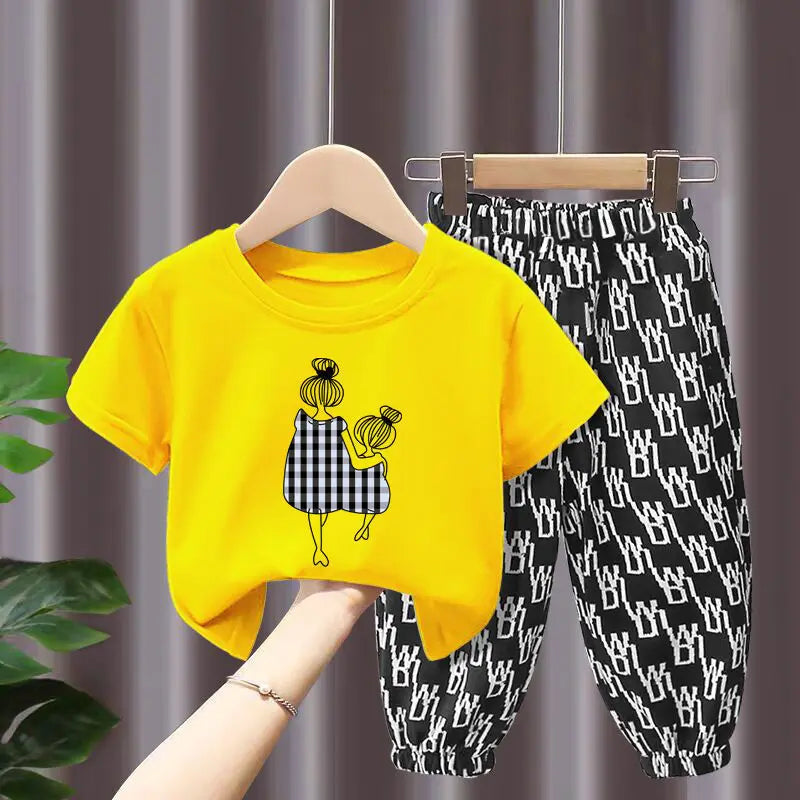 Summer Sets Children's Clothing Girls Mother Kids Toddler Clothes Cute Fashion Cotton T-shirt Top Pants 2pcs Baby Girl Clothes