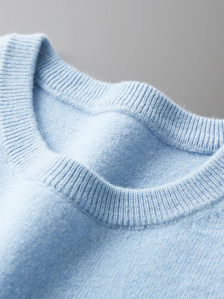 100% Merino Wool Sweater Men's O Neck Pullover Tops One-piece ready-to-wear Autumn Winter Solid Color Sweater Versatile Basic