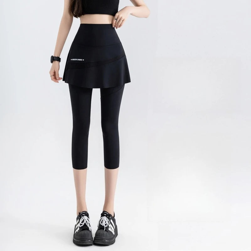 Fake Two Short Skirt Pants with Summer Pockets Crotch Half Skirt for Women High Waisted Oversized Quick Drying Sports Yoga Pants