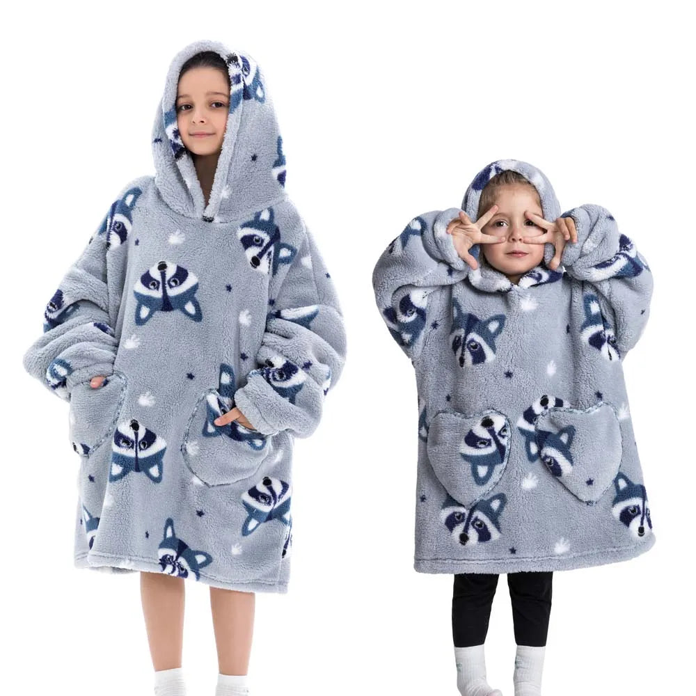 Girls Winter Clothes Flannel Thick Hoodies Super Warm Children's Sweaters Kids Hooded Loose Clothing Homewear Wearable Blankets