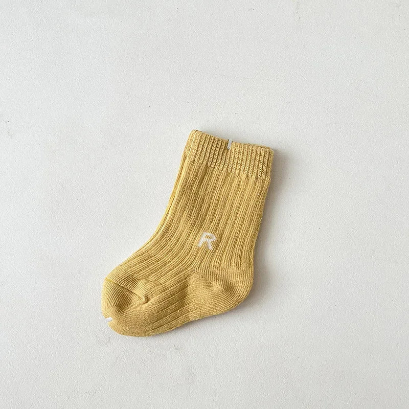 Korean Fashion Letter Socks Baby Boys Girls Breathable Soft Socks Infant Toddler Children Kids Casual Sport Socks 0-6years Old