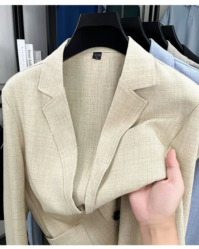 Mens Linen Blend Suit Jacket Lightweight Smart Casual Blazer Summer Sun Protection Outerwear Coat Wedding Prom Vacation Beach