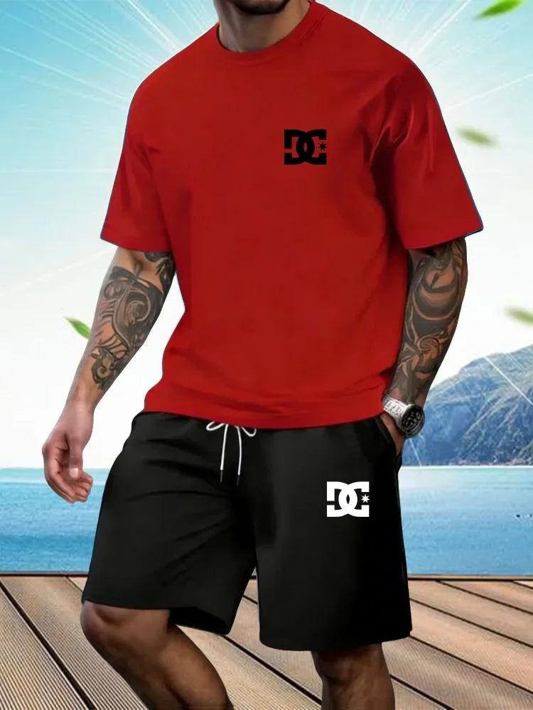 New Men's Sportswear Short Sleeved T-shirt and Sports Shorts Summer Casual Jogging Pants Set Men's Two-piece Set