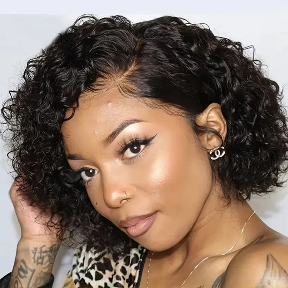 13*4 Lace Frontal Wigs High Quality Curly Pixie Cut Wigs 12A Brazilian Virgin Human Hair Natural Short Hair Style 180% Density