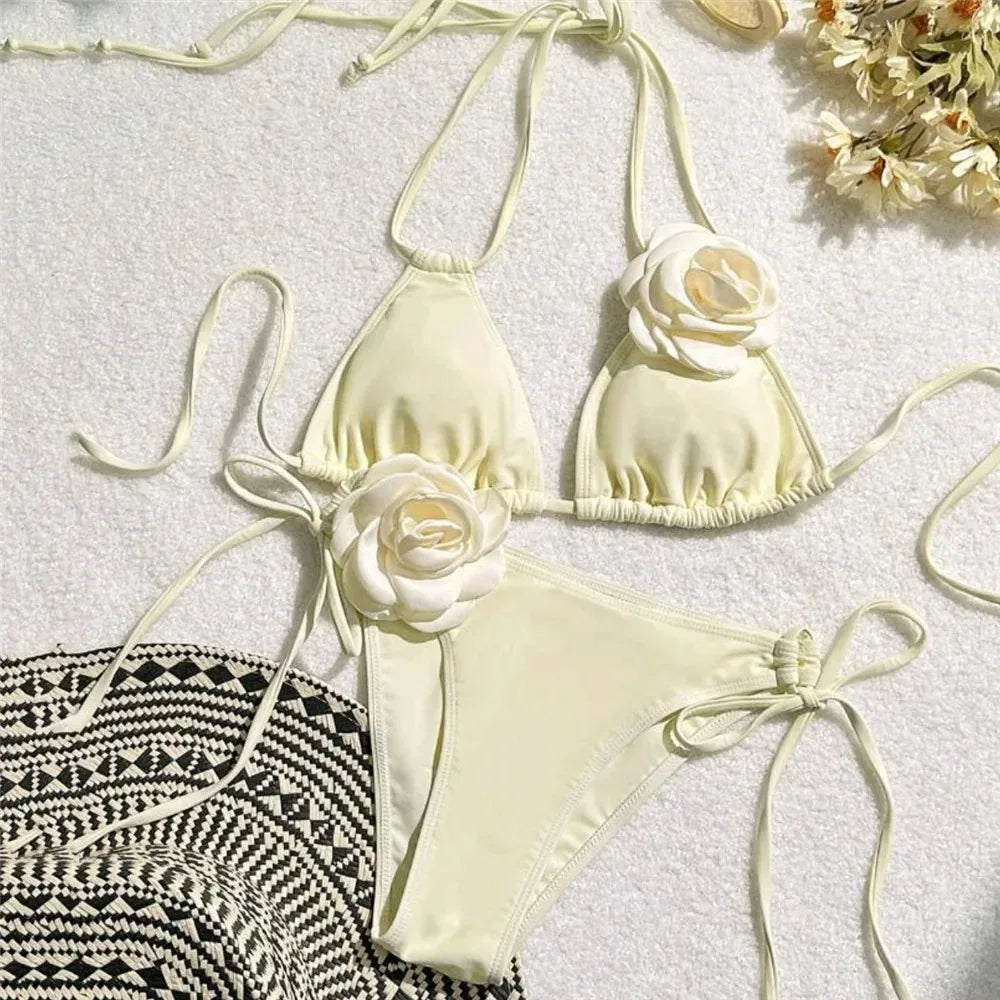 Sexy Rose Flower Bikini Beachwear  Swimwear Thong Bikini Women Swimsuits Swimming Bathing  Brazilian Bikinis Set Mujer Biquini