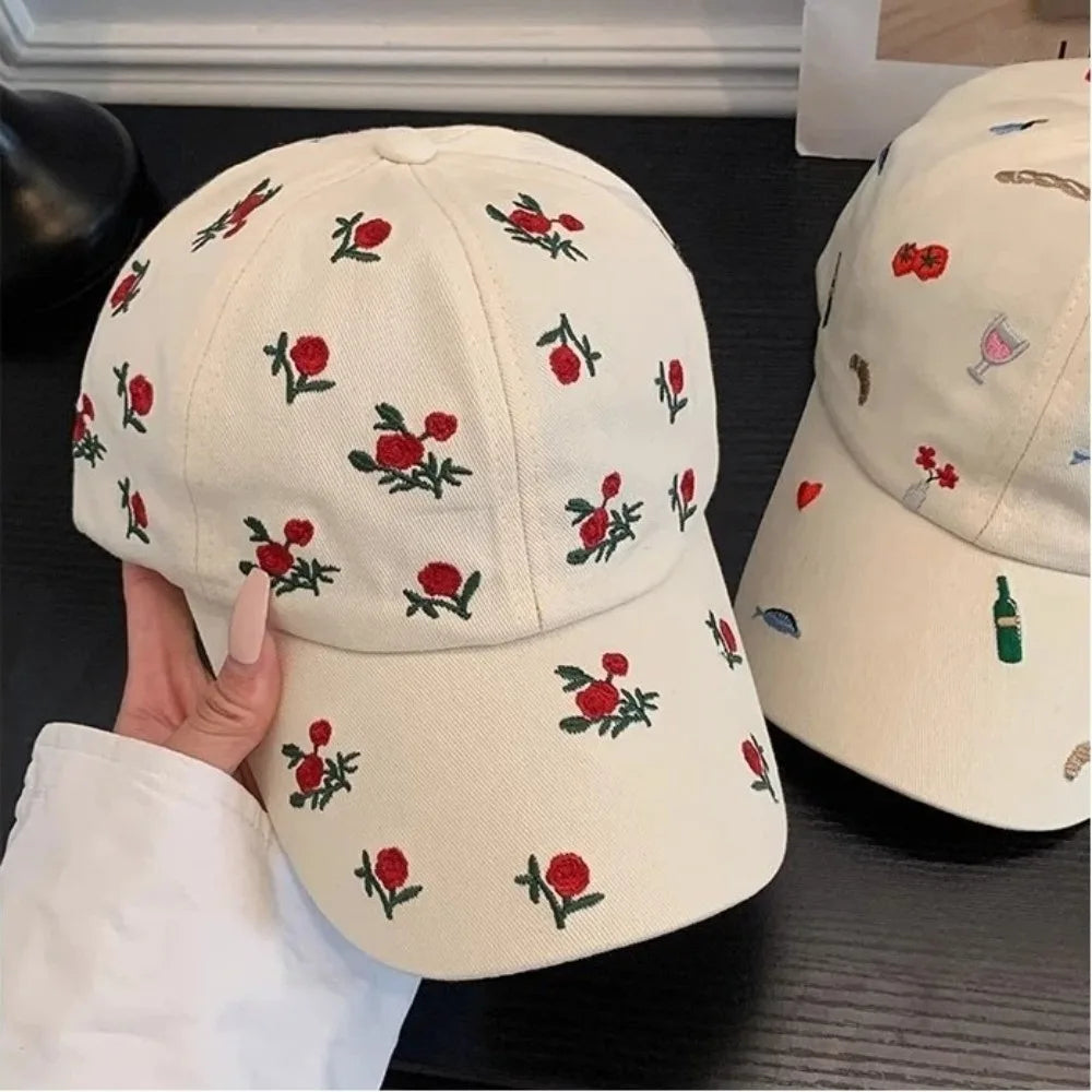 Retro Sweet Style Embroidered Baseball Cap Sunshade Breathable Sun Protection Cap Sunade Dubill Hat Women BAZAARHUBO