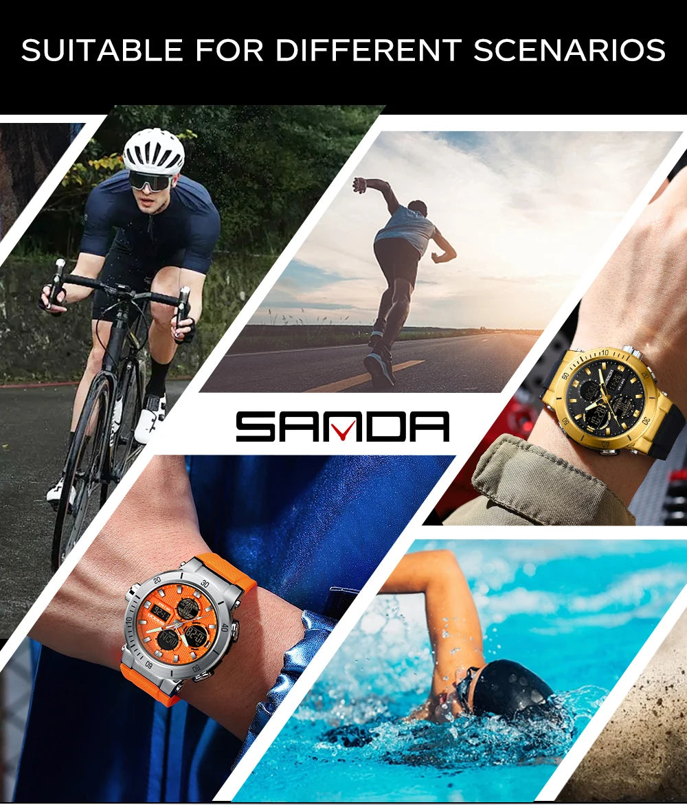 Fashion SANDA 2025 Top Brand 6191 Men New Countdown Stopwatch Waterproof Light Electronic Alarm Clock Time Led Digital Watches