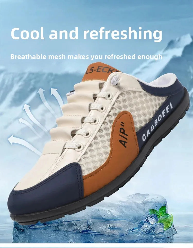 Men's Summer New Large Size Comfortable Half Support Fashionable Korean Style Breathable Popular Casual Shoes Mesh Lining