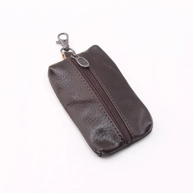Soft  Genuine Cow Leather Housekeeper Small Round Columnar Key Holder Car Key Wallet Coin Pouch Purse key bag