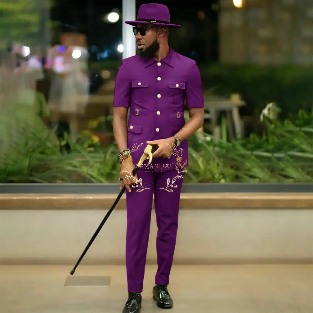 African Style Suits Men For Wedding Customized 2 Pieces Single Breasted Jacket Pants 2 Pieces Groom Tuxedos costume homme