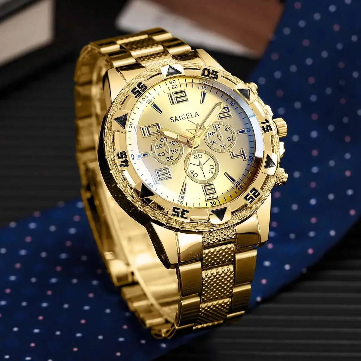 3PCS/Set Fashion Men's Quartz Watch Luxury Large Dial Men Business Watches Necklace Bracelet Set Reloj Hombre（Without Box）