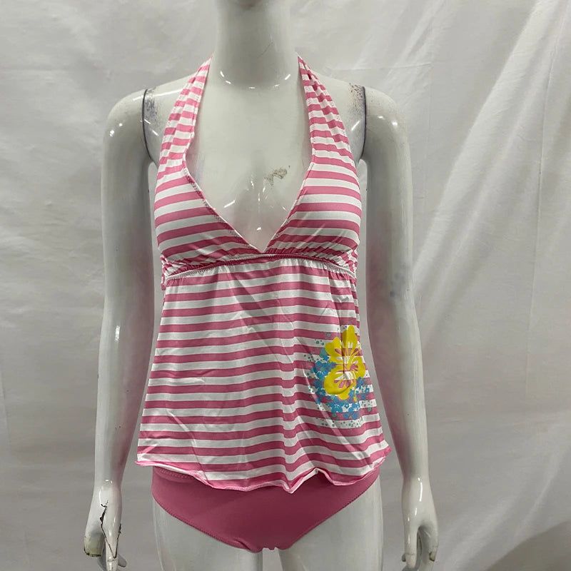 2 Piece Women's Summer Beach Bikini Set Sexy Slim Chic Floral Print Halter Neck Swimsuit Set 2000s Aesthetics Hottie Streetwear