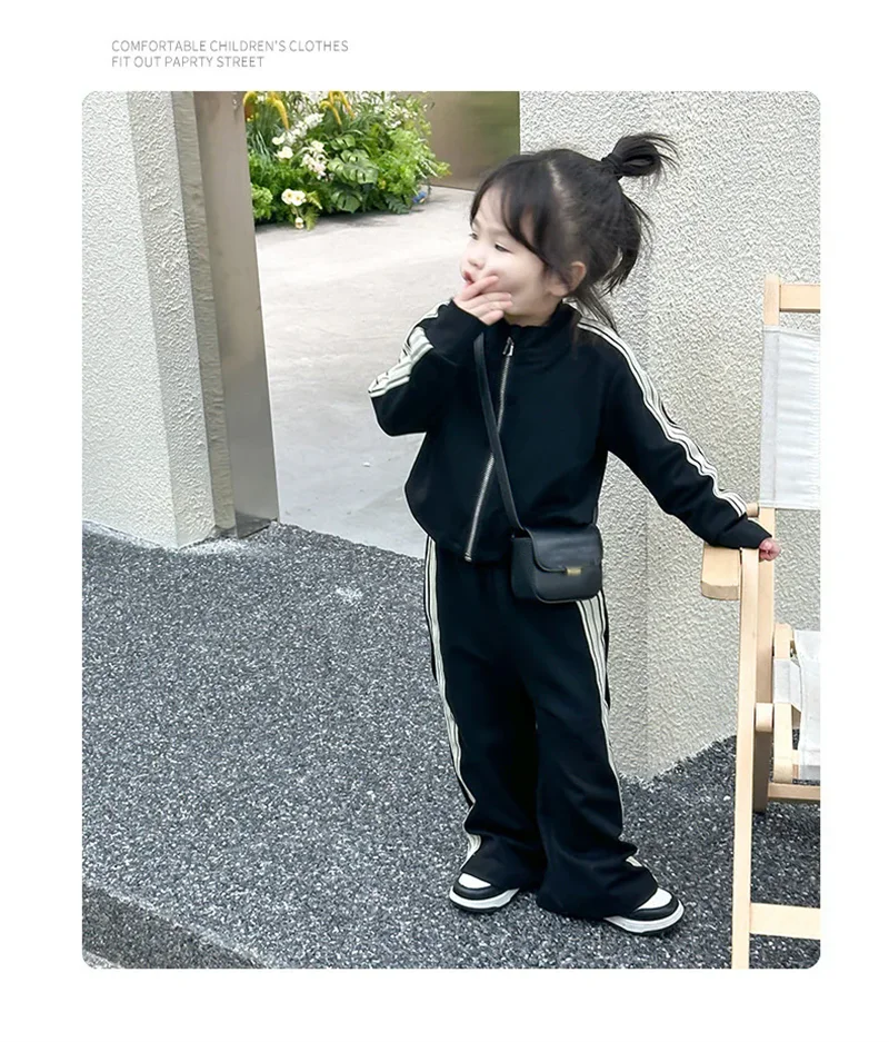 Girls Fashion Casual Sets Children Spring Autumn Sports Suits Kids Long-sleeved Jacket+Pants 2Pcs Outfits New Trend Clothes