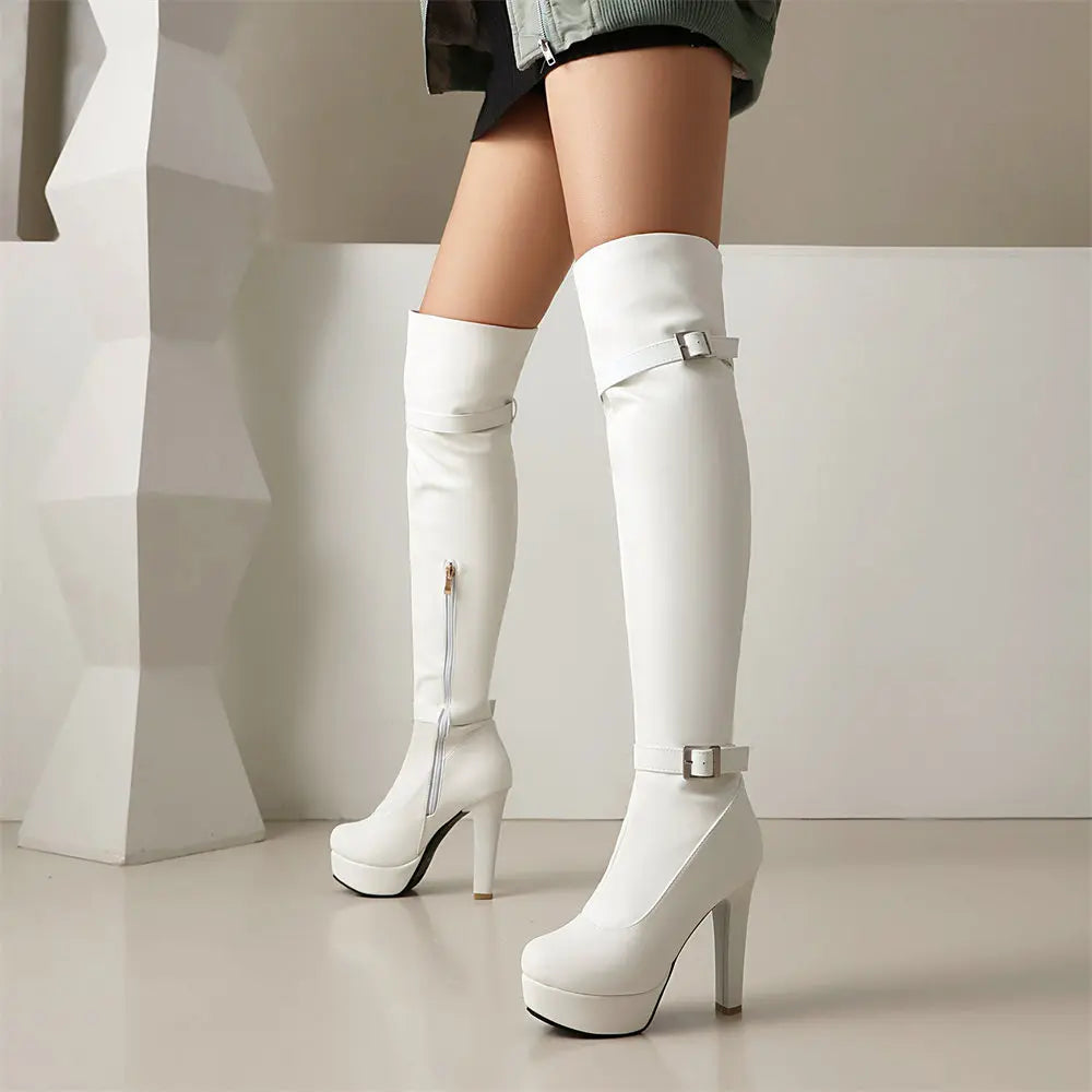 Plus Size 46 Classic Black Over The Knee Boots With Zipper Sexy Platform High Heels Boots Women Shoes for Party Skinny boots