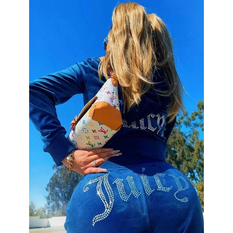 Two Piece Set Diamonds Hoodie Crop Jacket And Joggers Pants Outfits Streetwear Jogging Suits Juicy Corture Tracks