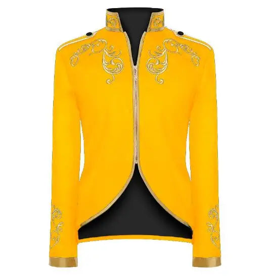 British Style Men Standing Collar Embroidered Suit Jacket Red / Blue Fashion Male Wedding Dance Party Patchwork Dress Coats
