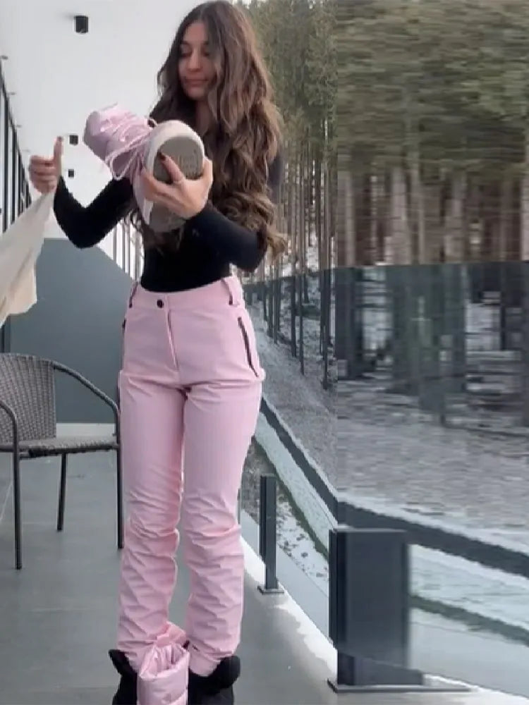 Women Hooded Zipper Short Skiing Cotton Jacket Long Sleeved Thick Warm Coat Comfortable Long Sports Pant 2025 New Lady Sport Set