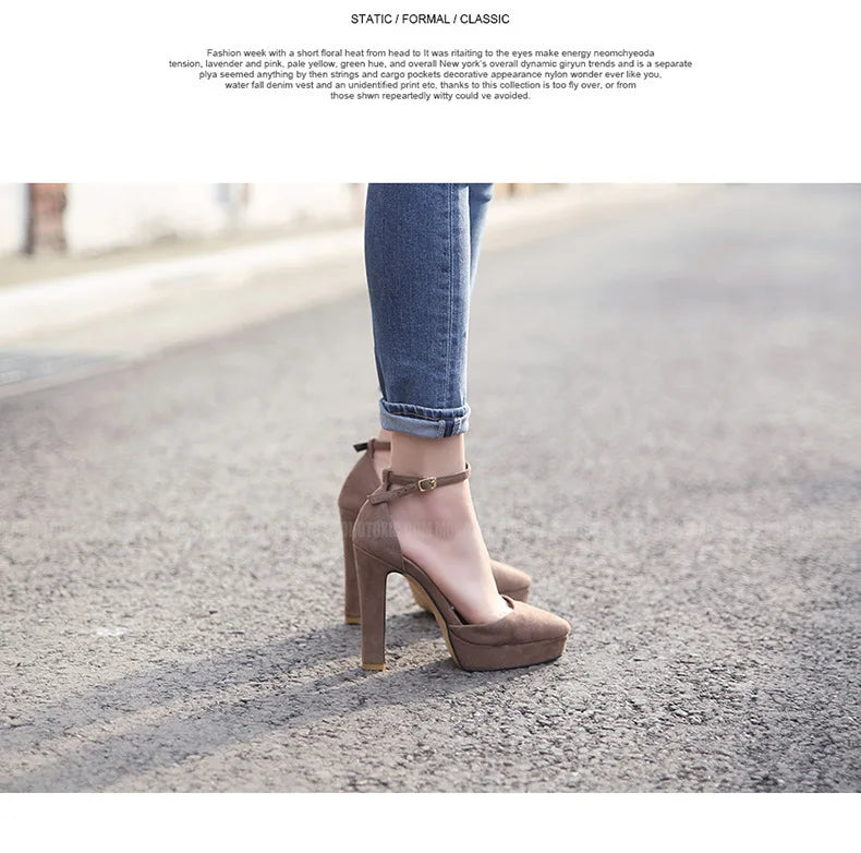 Black Platform Pumps for Women 14cm Spike Heels Ankle Strap Sexy Fashion High Heels Party Wedding Shoes Ladies