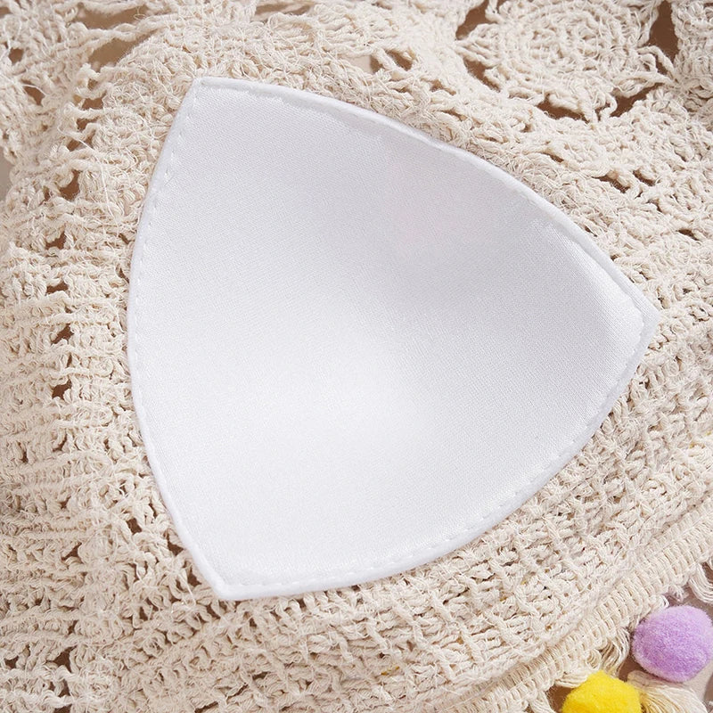 Bohemian Ethnic Style Sexy Knit Backless Short Crop Top For Women Lightweight Hollow Out Crochet Tassels Hem Halter Bras Bustier