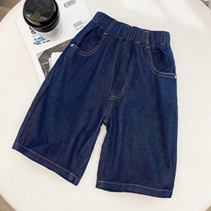New Boys Summer Fashion Denim Shorts Kids Casual Loose Thin Knee-Length Trousers for 3-12 Years Teenager Outdoor Jeans Pants