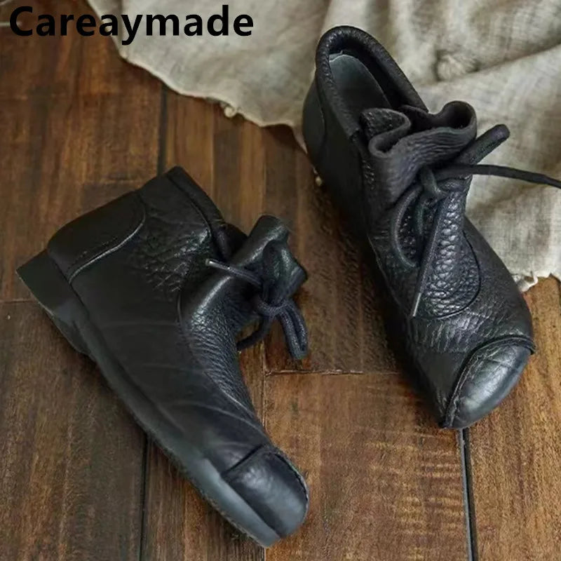 Careaymade-Genuine leather women's boots Fashion retro warm Oversized shoes cow leather Pure handmade ankle boots Casual boots