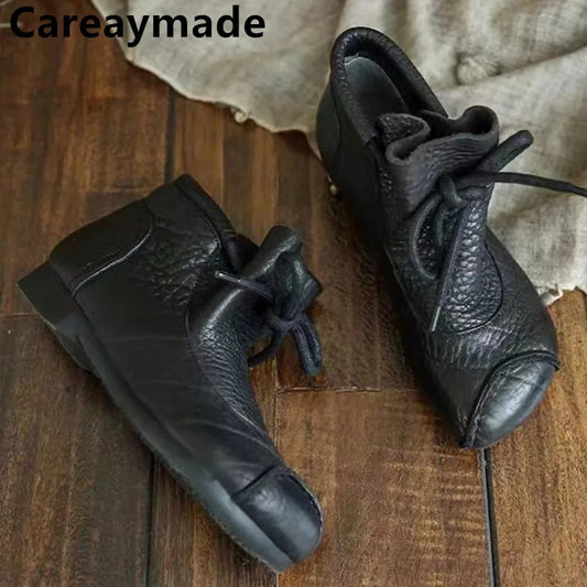 Careaymade-Genuine leather women's boots Fashion retro warm Oversized shoes cow leather Pure handmade ankle boots Casual boots