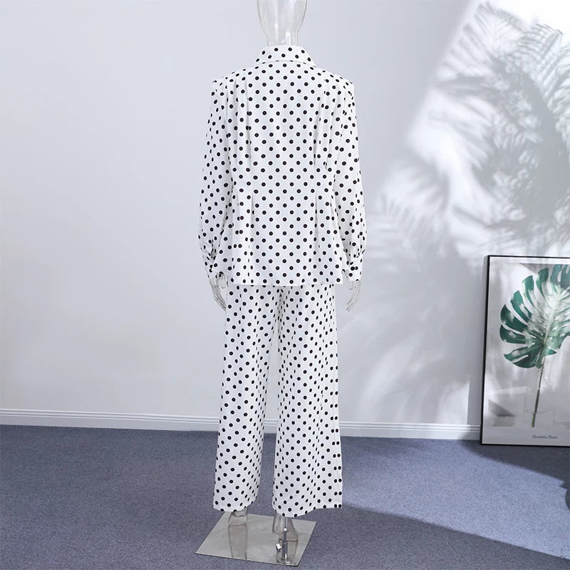 Elegant Dot Shirt Pants Women Set Casual Lapel Button Pleated Blouse Wide Leg Trousers 2026 Spring Summer Chic Lady Outfit New