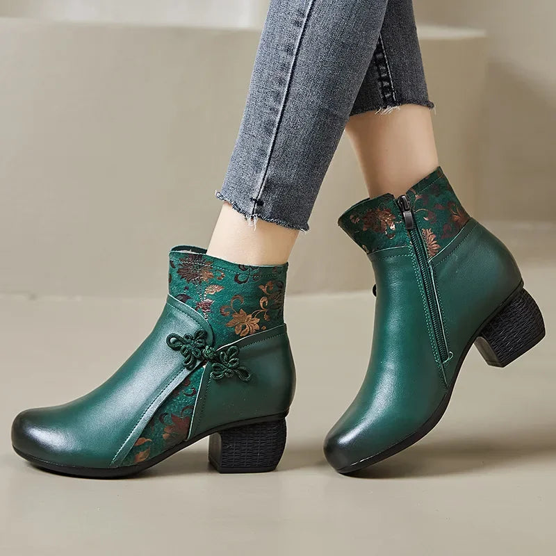 2025 Leather Ankle Boots Women High Heels Black Shoes for Women Handmade Genuine Leather Women Knight Boots Sale