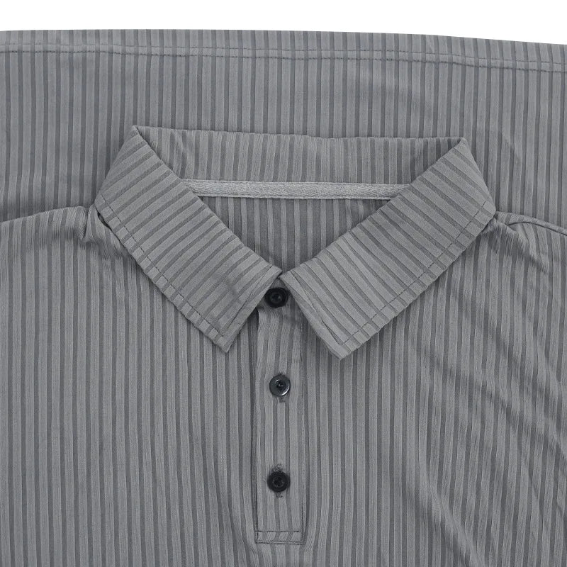 Cross-border autumn men's classic casual American lapel button-up long-sleeved T-shirt elastic pit strip polo shirt