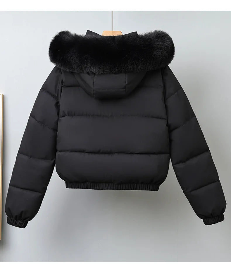 Short Coats Women Parkas Hooded Fur Collar Jackets Thick Warm Y2k Streetwear Elegant Jacket Work Coat Autumn Winter 2025