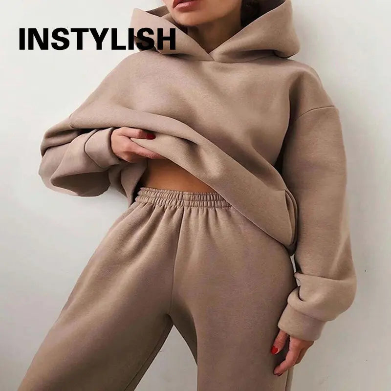 Women Two Piece Sets Tracksuit 2022 Autumn Casual Solid Long Sleeve Hoodie Sweatshirts Female Fashion Oversized Trouser Suits
