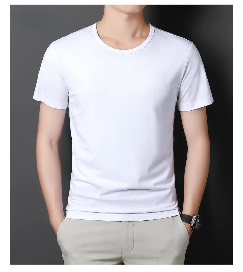 Minglu Modal Summer Men's T-shirts High Quality Short Sleeve Solid Color Round Collar Simple Casual Male Tees Plus Size 5XL