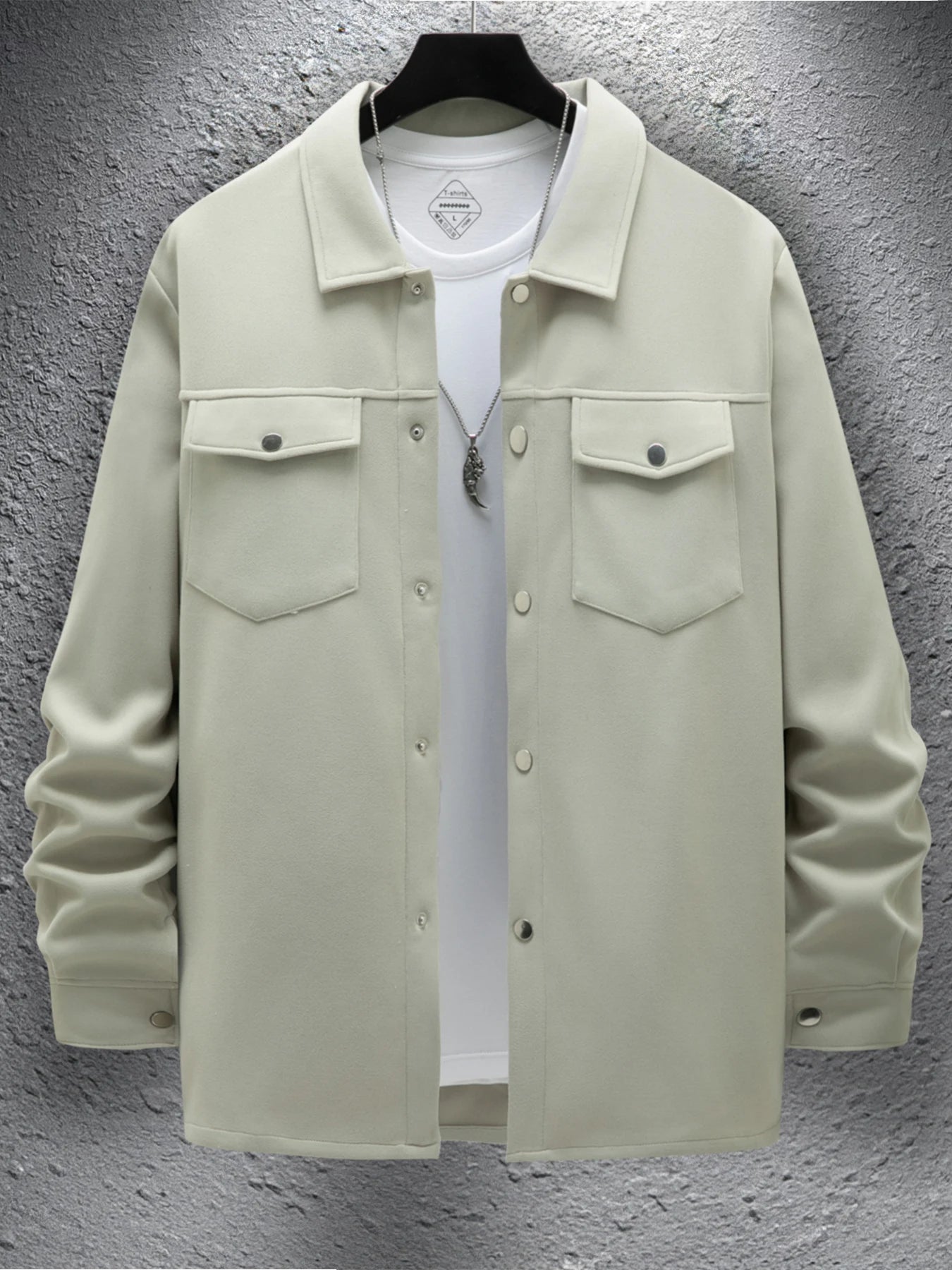 Men's Casual Turn Down Collar Button Up Jacket with Flap Pockets Lightweight Shacket