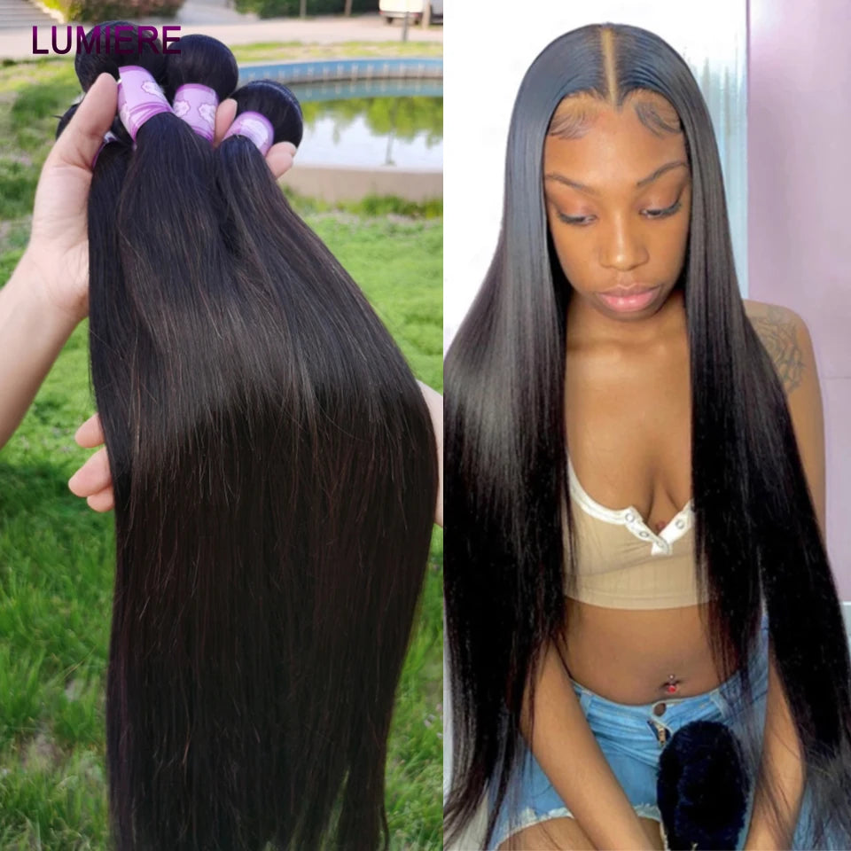 38 40 Inch Bone Straight 100% Virgin Unprocessed Human Hair Bundles Deal Raw Hair Extensions Brazilian Natural Black Wholesale