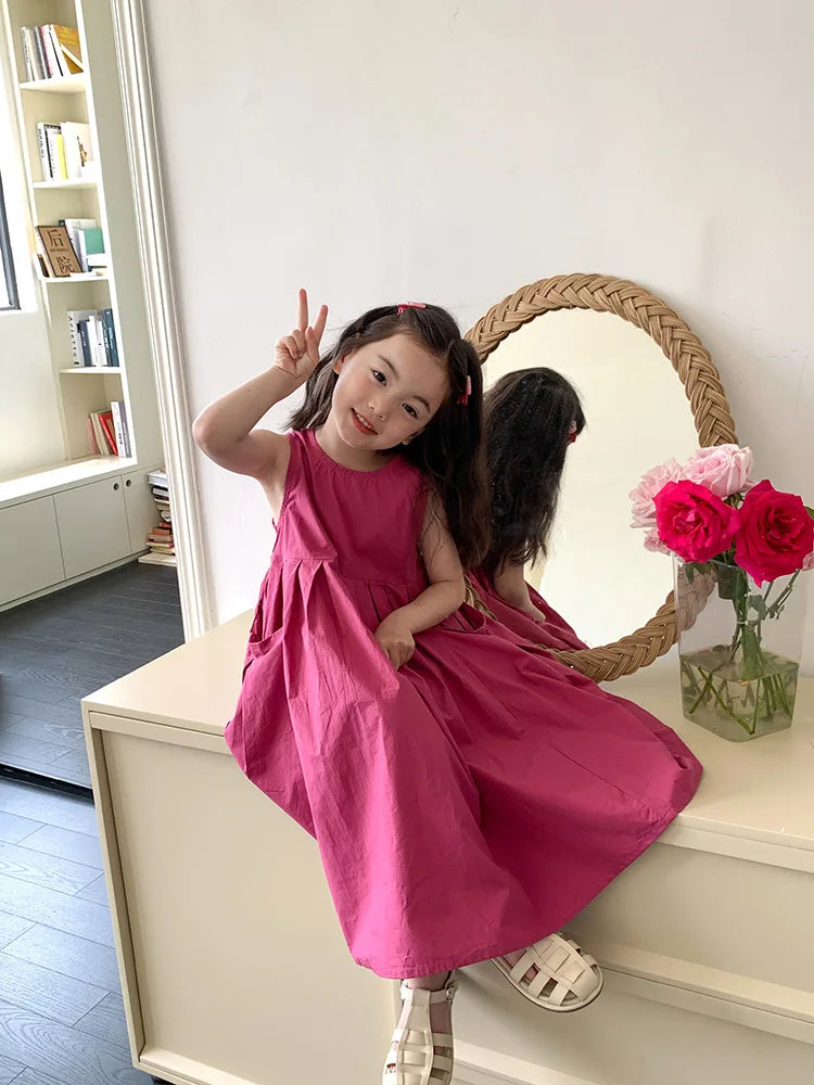 Girls Casual Dresses Girls' Dresses with Large Hemlines Sleeveless Casual Kids Dresses for Girls 2 To 8 Years Princess Dress