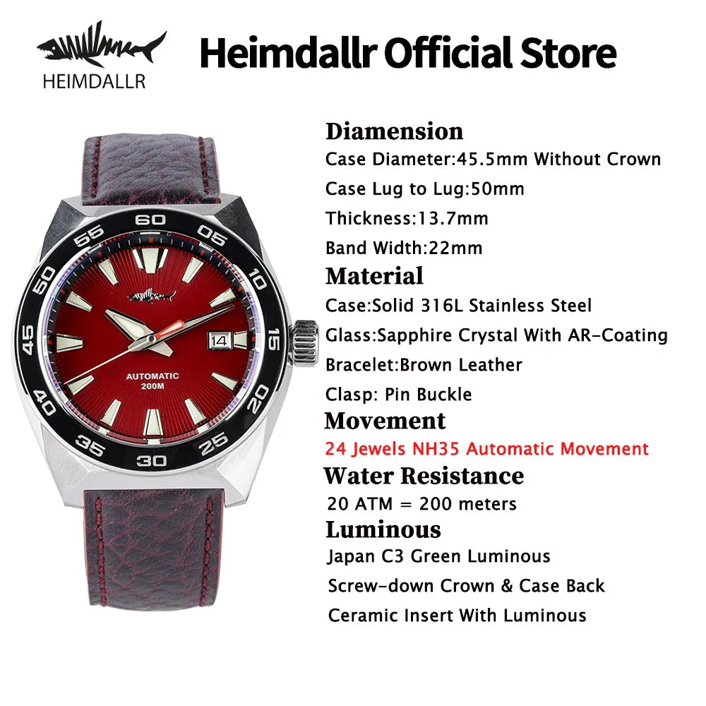 Heimdallr Monster Diver men Watch Frost Blue Dial Sapphire Crystal NH35 Automatic Mechanical 200m Waterproof Full Luminous Watch