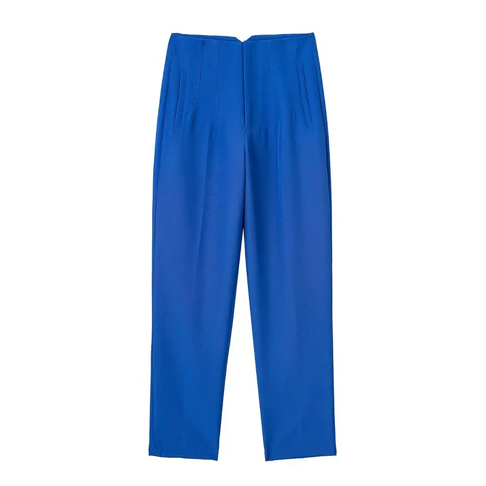 Duoperi Women High Waist Solid Trousers Chic Office Workwear Long Pants