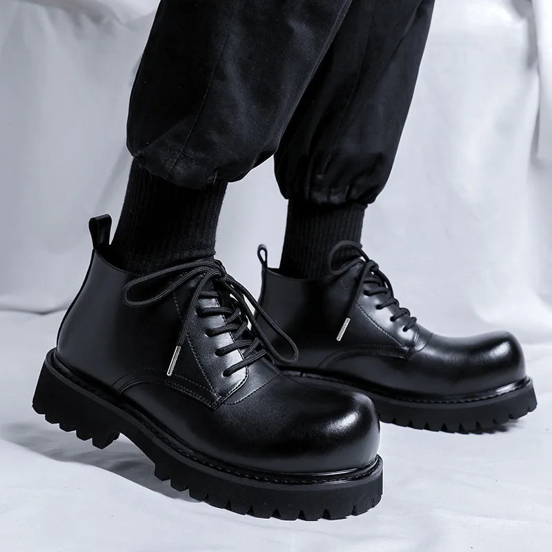 New Retro Dress British Style Head Derby Platform Business Inner Height Increase Commuter Casual Men's Leather Shoes