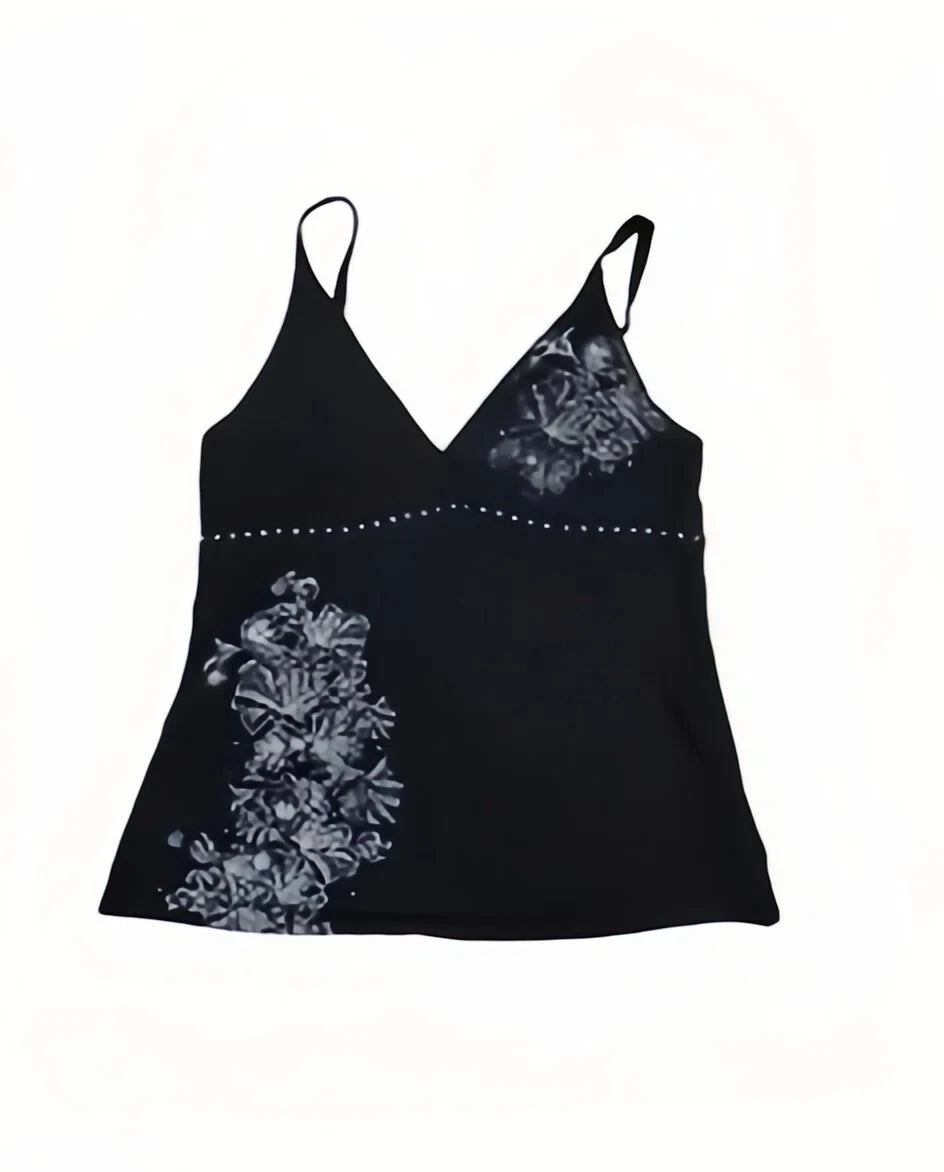 European and American style elegant slim fit fashion trend retro printed chest strap sleeveless vest fashion Y2K sexy punk emo