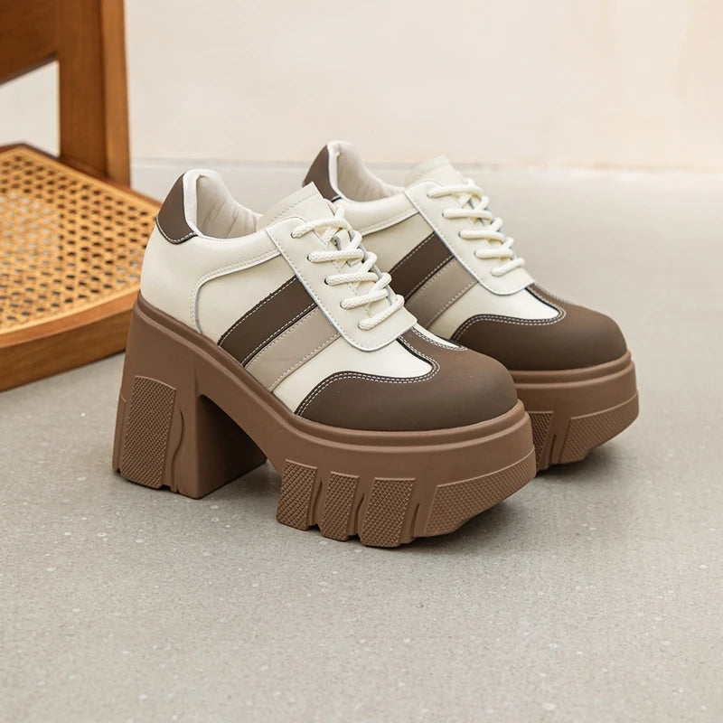 DIMANYU High heels Ladies Spring 2026 New 11cm Fashion Women's Shoes Platform Genuine Leather Lace-up Ladies Shoes