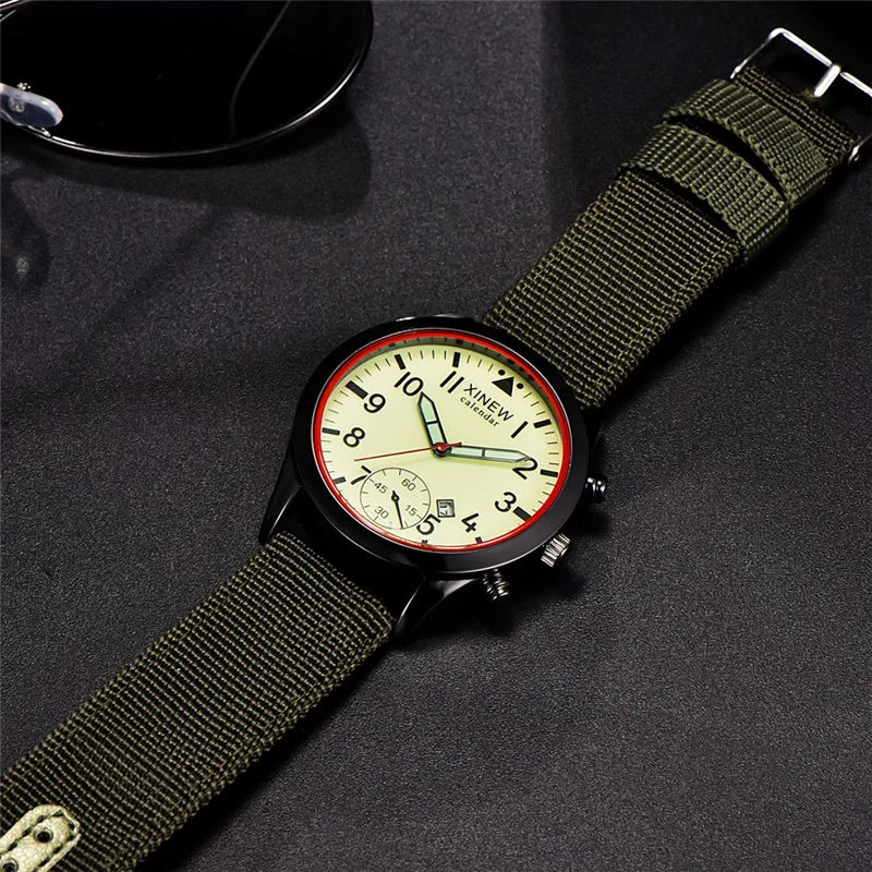 XINEW Cheap Brand Watches For Men Students Fashion Simple Leather Band Army Sports Date Quartz Watch Relogios Masculinos 2024