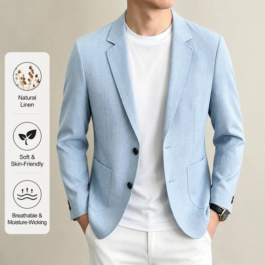 Mens Linen Blend Suit Jacket Lightweight Smart Casual Blazer Summer Sun Protection Outerwear Coat Wedding Prom Vacation Beach