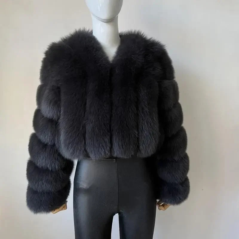 Faux Fox Fur Coat V-Neck Winter Woman Long Sleeve Warm Winter Coat Women Fashion Luxury New Fur Jacket Teddy Chic Outwear 2024